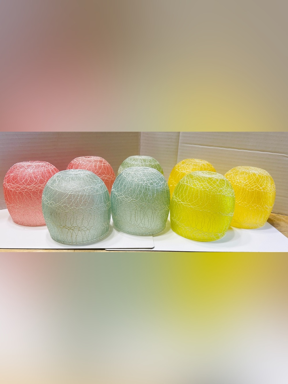Vintage MCM glasses Color Craft spaghetti string, pastel colors. Set of 8!